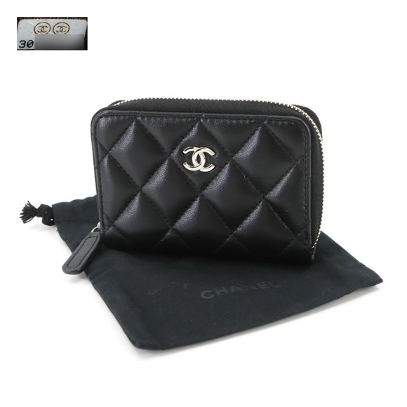 CHANEL Authentic Black Lambskin Leather Logo Wallet - Picture 2 of 8